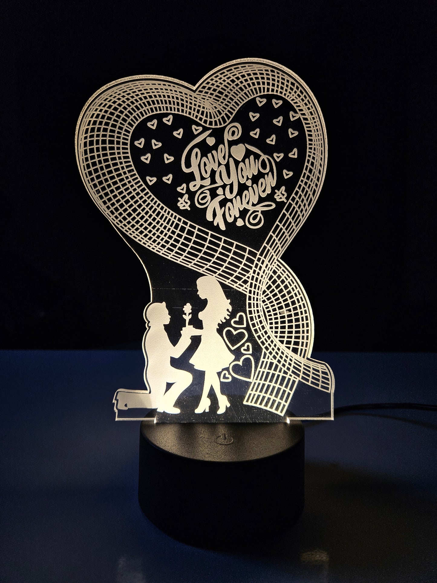 Valentine Day Special 3D Illusion Night Light Lamp Gift for Wife (Warm White)