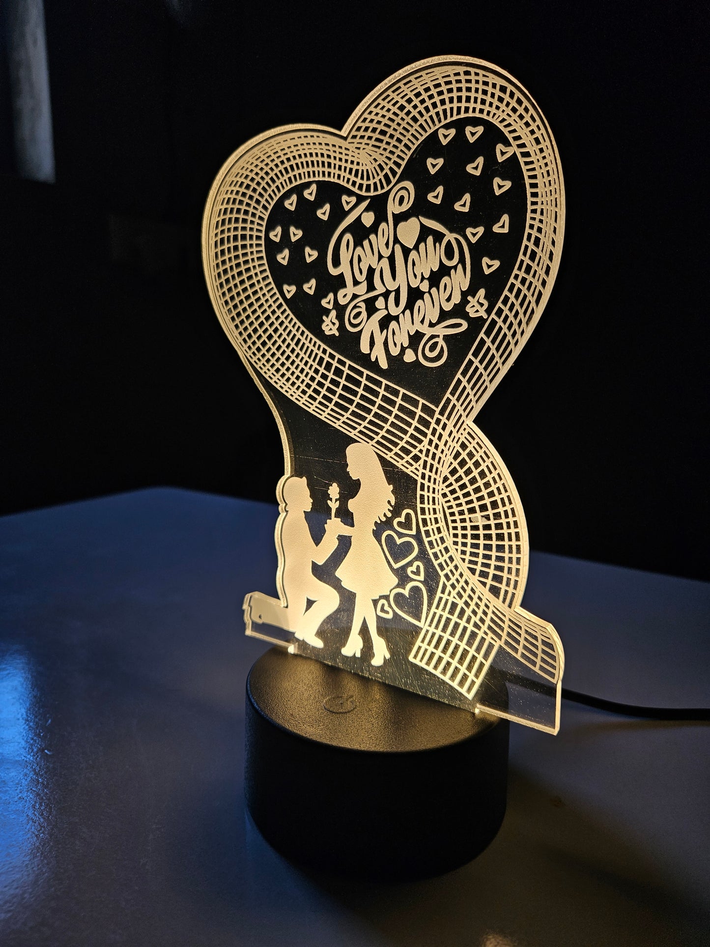 Valentine Day Special 3D Illusion Night Light Lamp Gift for Wife (Warm White)