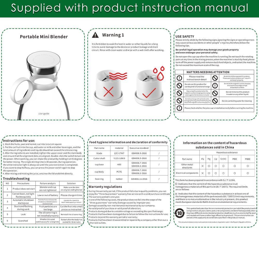 Portable Electric Juicer Blender| Usb Mini Fruit Extractor | Portable Juicer | Juice Maker Machine | Gym Health Blender