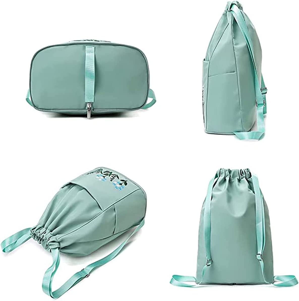 Waterproof Drawstring Gym Backpack Embroidery Lightweight Oxford Shoulders Bag Travel Bag for Women