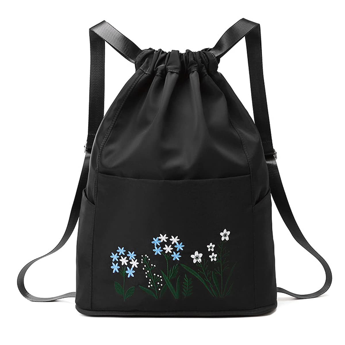 Waterproof Drawstring Gym Backpack Embroidery Lightweight Oxford Shoulders Bag Travel Bag for Women