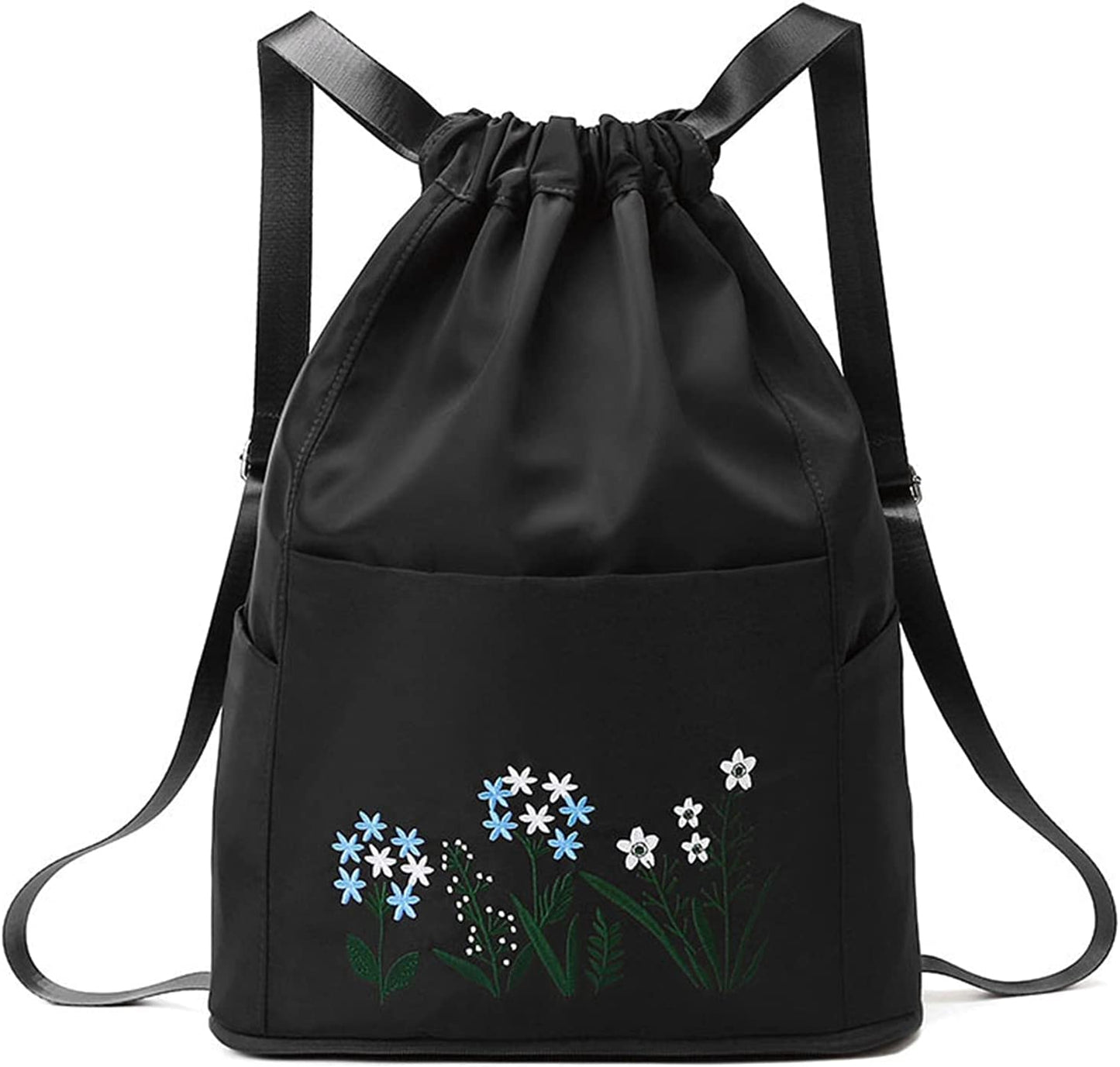 Waterproof Drawstring Gym Backpack Embroidery Lightweight Oxford Shoulders Bag Travel Bag for Women