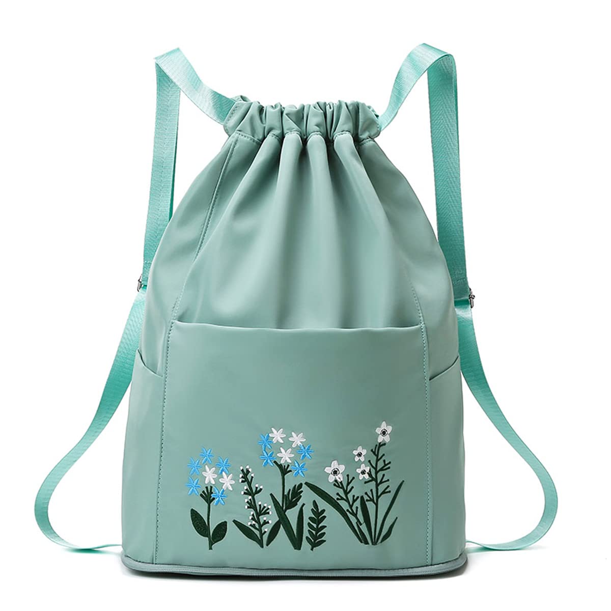 Waterproof Drawstring Gym Backpack Embroidery Lightweight Oxford Shoulders Bag Travel Bag for Women