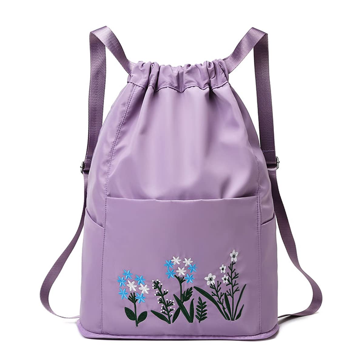 Waterproof Drawstring Gym Backpack Embroidery Lightweight Oxford Shoulders Bag Travel Bag for Women