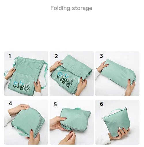 Waterproof Drawstring Gym Backpack Embroidery Lightweight Oxford Shoulders Bag Travel Bag for Women