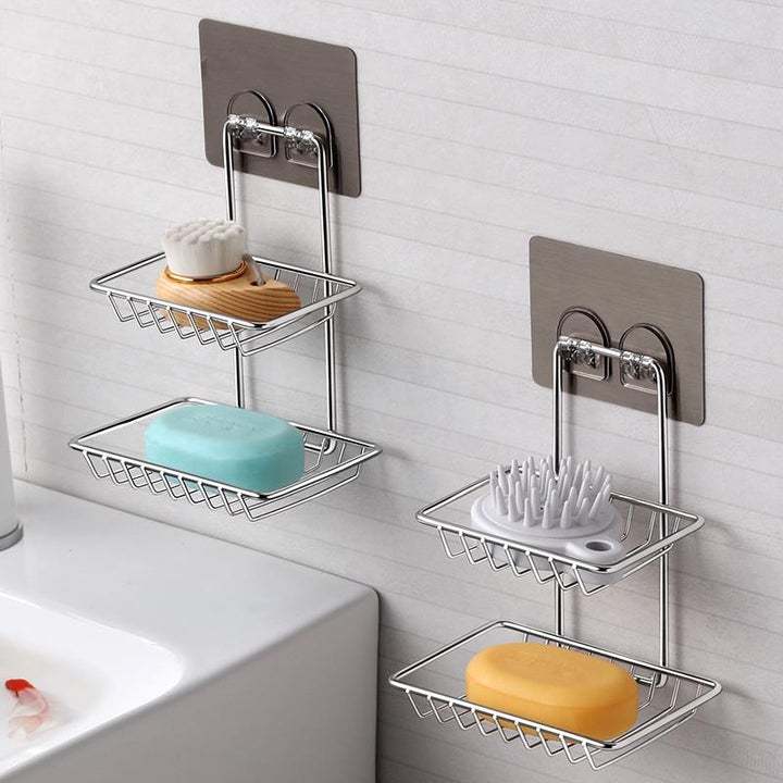 Shelf- Adhesive Metal Soap Storage Rack (Pack Of 2)