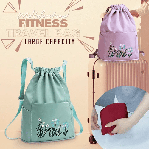 Waterproof Drawstring Gym Backpack Embroidery Lightweight Oxford Shoulders Bag Travel Bag for Women