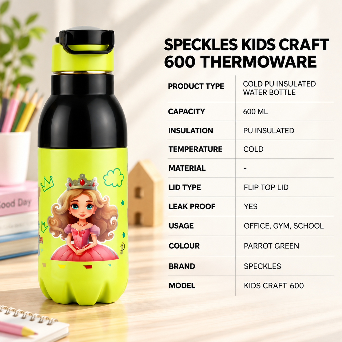 Parrot Green Speckles Kids Craft 600ML Thermoware