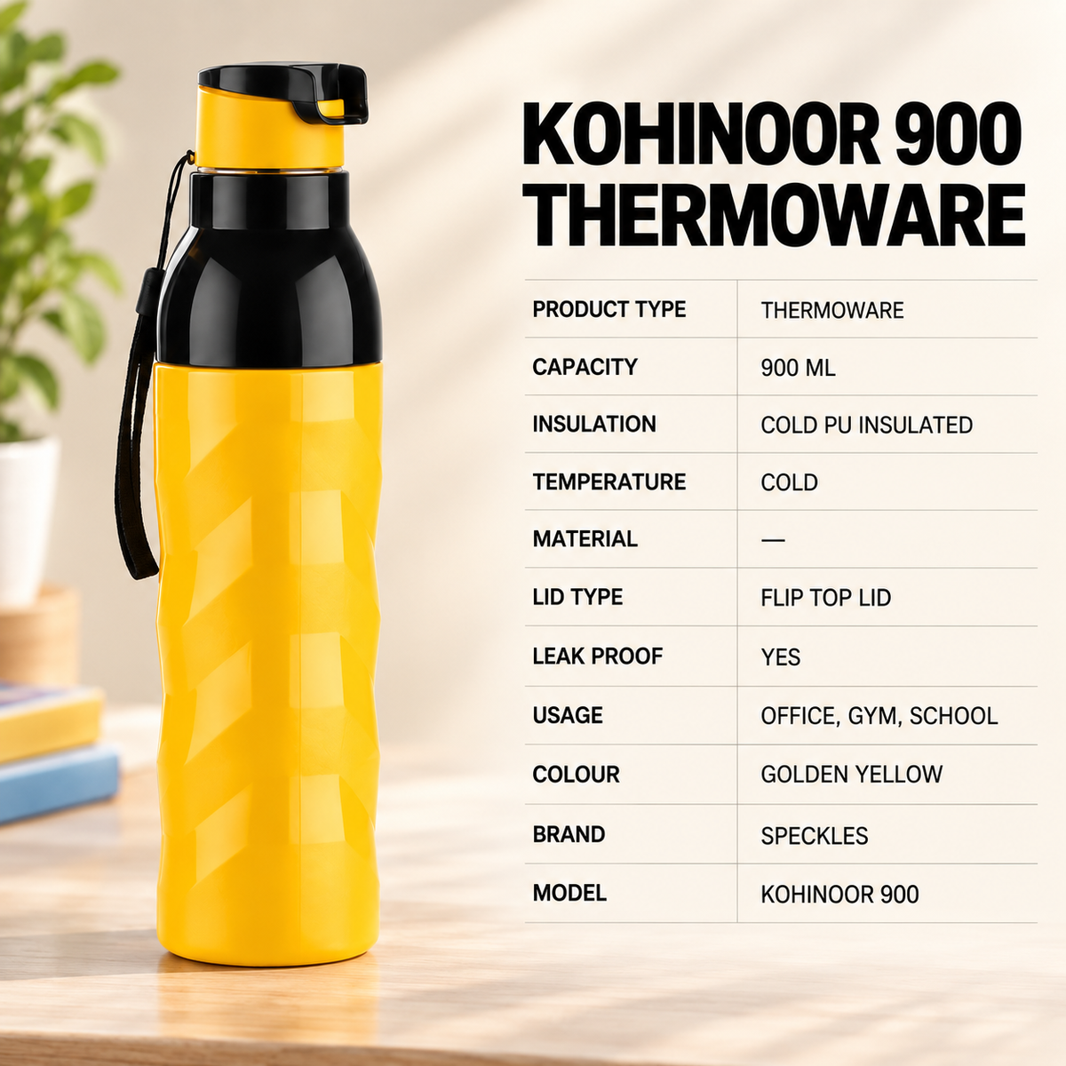 Golden Yellow Kohinoor 900ML Thermoware