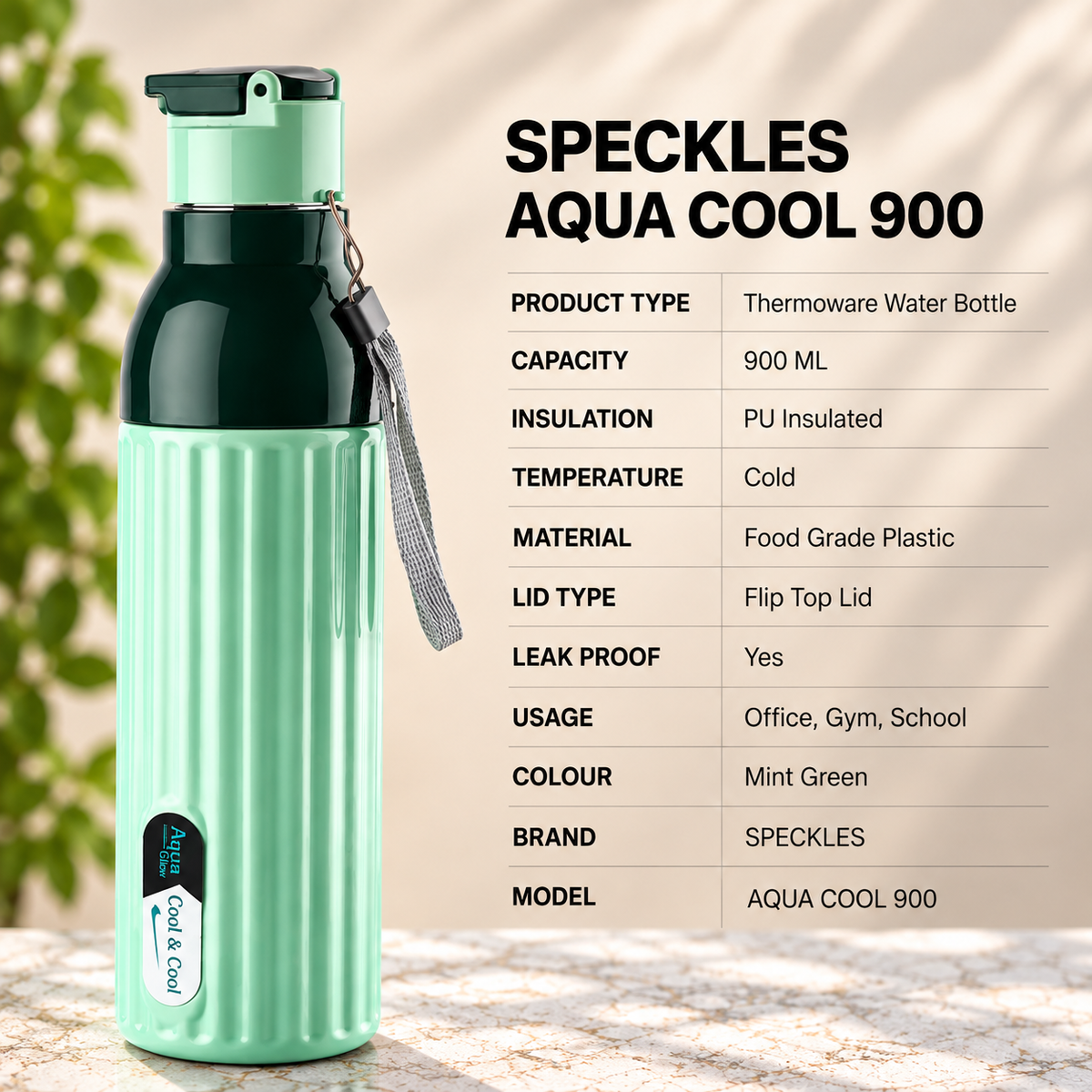 Green Speckles Aqua Cool 900ML Thermoware